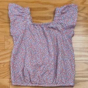 Cat & Jack Flutter Sleeve Floral Blouse Red, White, & Blue Size S 6/7 EUC